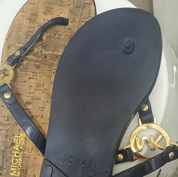 Michael Kors Sandals MK Blueblack Jelly PVC Cork Thong Flip Flop🌴✌️ - Picture 7 of 8